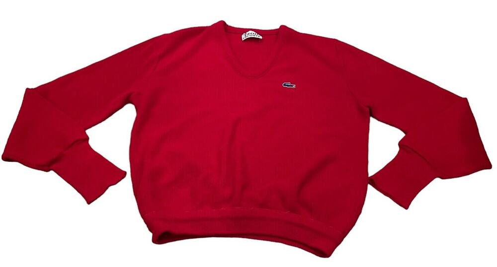 Vintage IZOD Lacoste Sweater Mens Red V-Neck Pullover